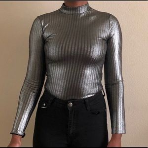Silver metallic bodysuit